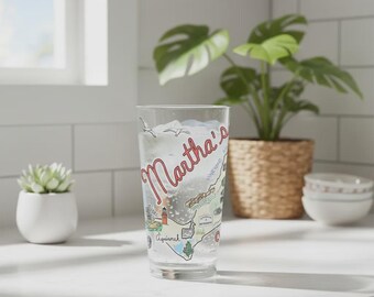 Martha's Vineyard Drinking Glass: Embossed Map, Island Gift