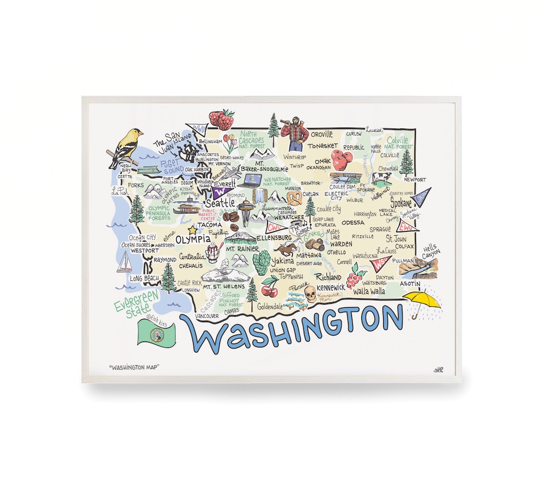 Washington Map Art Print: Watercolor Paper, Unframed - Etsy
