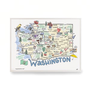 Washington Map Art, Washington Map, Washington Print, Unframed, Printed on watercolor paper