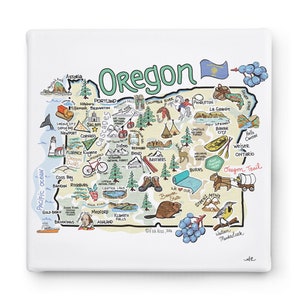 Oregon Art on Square Canvas, Oregon Map Canvas Art, Oregon Print for Wall, Available in all 50 States, State Art, State Prints