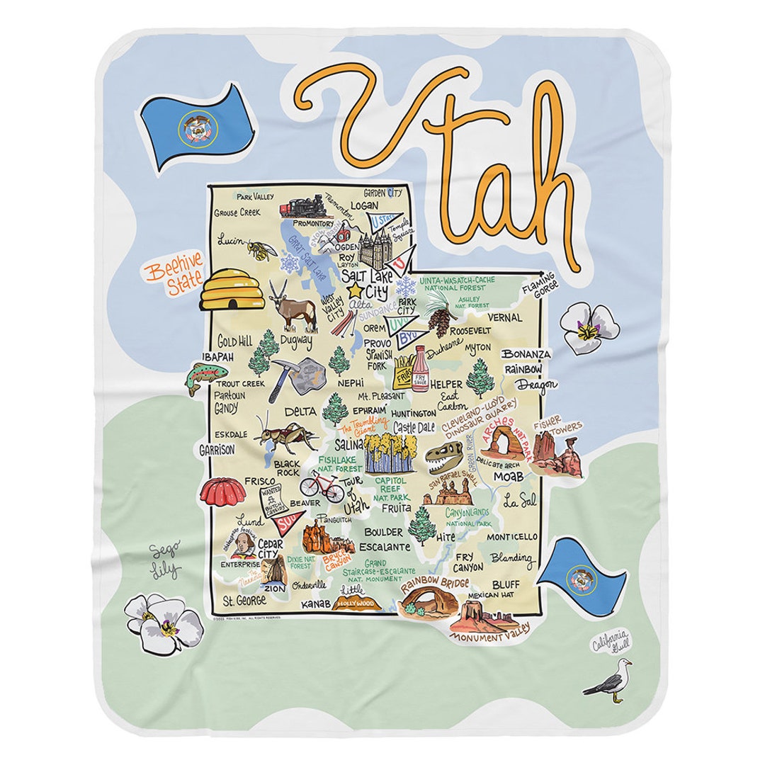 Utah Baby Blanket, Utah Map Baby Blanket Jersey, Customizable Baby