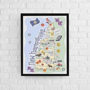 New Hampshire Art, New Hampshire Map, New Hampshire Poster, Unframed, State Map Poster