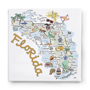 Florida Art on Square Canvas, Florida Map Canvas Art, Florida Print for Wall, Available in all 50 States, State Art, State Prints