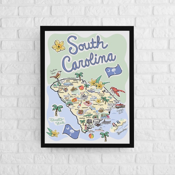 South Carolina Art, South Carolina Map, South Carolina Poster, Unframed, State Map Poster
