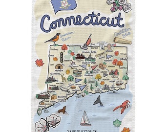 Custom Connecticut Tea Towel, Custom Connecticut Map Tea Towel, Custom Connecticut Map Tea Towel - Microfiber Tea Towel