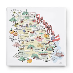 Georgia Art on Square Canvas, Georgia Map Canvas Art, Georgia Print for Wall, Available in all 50 States, State Art, State Prints