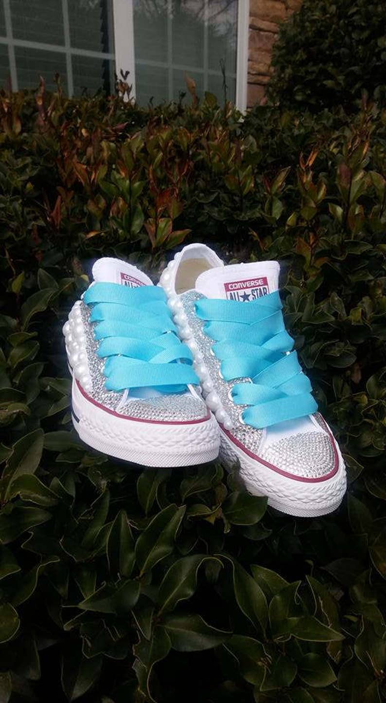 Custom Rhinestone And Pearls Handmade Converse Shoes Glam