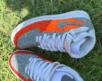 Custom Rhinestone Sneakers | Orange Silver Crystal Streetwear Shoes