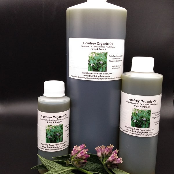 Comfrey Oil Double Infused Organic Vegan Pure & Potent Handmade from fresh plants in small batches Gluten-Free Non-GMO Bumbling Acres Farm