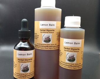 Lemon Balm Glycerite Non-Alcohol Tincture Double Extract Pure and Potent Handmade Small Batches Vegan Gluten Free Bumbling Acres Farm