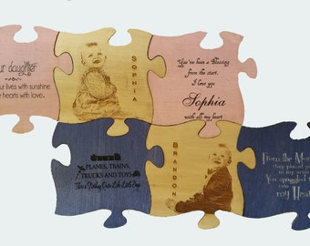 Wood Puzzle wall art personalized and engraved with your photo 5" x 5"