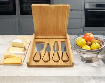 Personalized Bamboo Cheese Board Set with Tools, Housewarming Gift