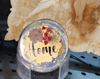 Gepersonaliseerde harsonderzetter met houder, onderzetter met bewaarde bloemen, handgemaakt
