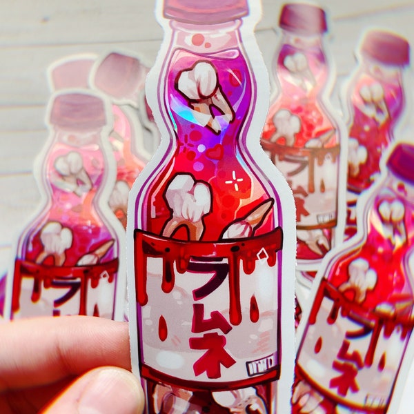 Sticker pour boisson ramune dents holographiques