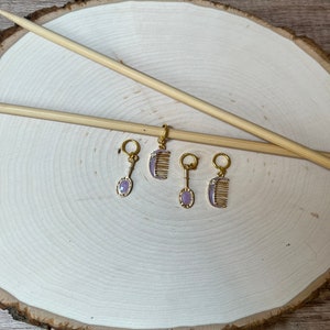 Purple Mirror and Comb Enamel Knitting / Crochet Stitch Markers -set of 4