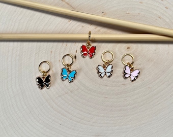 Marqueurs pour tricot/crochet papillons colorés dorés - lot de 5