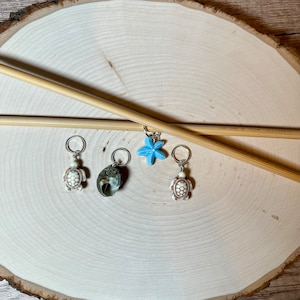 Sea Side Knitting / Crochet Stitch Markers with a starfish, shell, and two turtles -set of 4