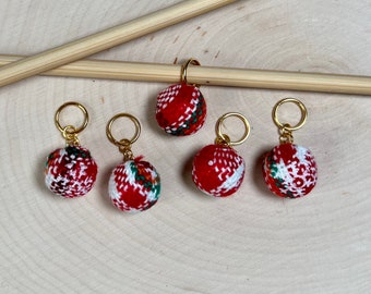 Christmas Balls Knitting / Crochet Stitch Markers - Set of 5