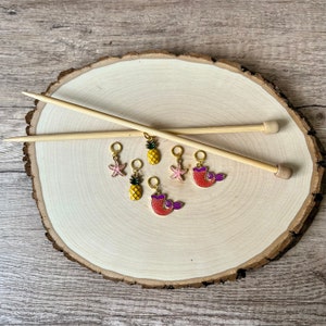 Mermaid Tails, Pineapples, and Starfish Gold Tone Enamel Knitting / Crochet Stitch Markers -set of 6