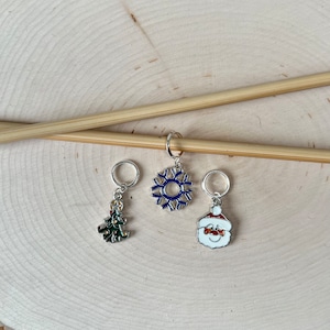 Santa, Tree, and Snowflake Christmas Holiday Knitting / Crochet Stitch Markers -set of 3