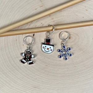 Gingerbread, Snowman, and Snowflake Christmas Holiday Knitting / Crochet Stitch Markers -set of 3