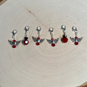 Red Winged Heart Knitting Stitch Marker / Crochet Stitch Markers - Set of 6