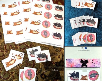 Cutie Cat vinyl stickers, set of 3 different adorable cats! Cat sticker set