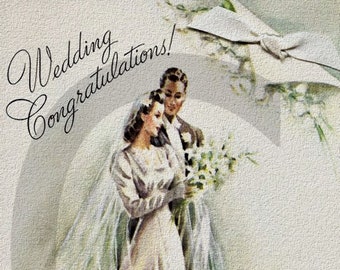 1940's Bride and Groom Vintage Digital Image Download Printable Greeting Card