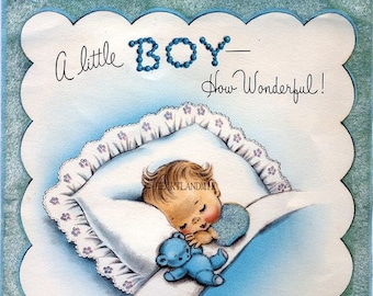 Baby Boy Card, Shower Invitation Vintage Wall Art Printable Download Digital Image