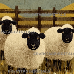 Primitive Folk Art Sheep Farm Printable Digital Download
