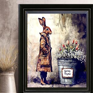 Vintage Country Hare Spring Thyme Tulips Digital Image Download Printable Easter