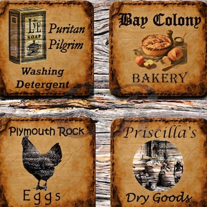 Vintage Primitive Colonial Pantry Labels Digital Printable Images/Decoupage/Scrapbooking/Journal Page/Labels