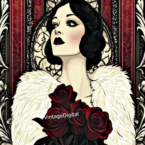 Vintage Deco Lady Wall Art, Tags, Scrapbook, Cards, Transfers, Labels Digital Image Instant Download Printable