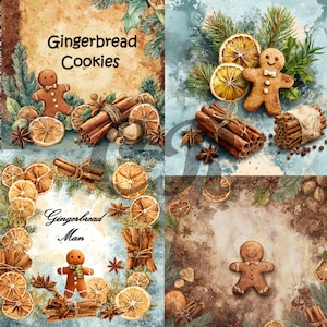 Vintage Primitive BLOCK SET 4 Christmas Gingerbread Man Tags Digital Download