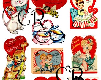 Vintage Valentinstag Karten: Retro Collage Art (Digitaler Download)