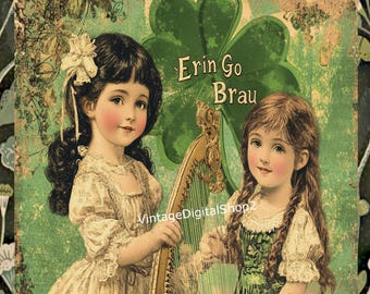 Vintage St. Patrick's Day Erin Go Brau Digital Download Image Printable
