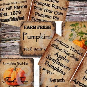 SET of 8 Vintage Primitive Fall Farmhouse Labels Digital Download Printables, Decoupage, Scrapbooks, Journal Kits, Clip Art, Wall Art, Tags