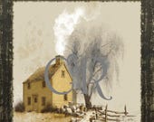 Colonial Farmhouse Digital Print: Vintage Wall Art Download