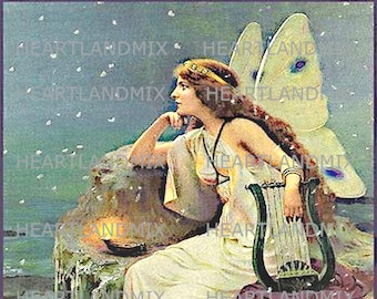 Vintage Fairy Digital Download Printable Art Image Fairy at Night