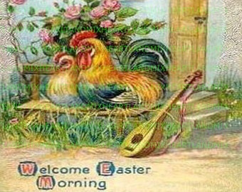 Vintage Easter Postcards Digital Image Download Printable Chickens on nest