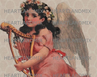 Angels Harp Vintage Digital  Download Printable Wall Art Image Cards/Tags/Transfers/Scrapbooking/Journal Pages/Labels