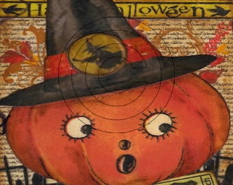 Vintage Happy Halloween Pumpkin Download Printable Digital Image Wall Art/Transfers/Hang Tags/Labels/Logos