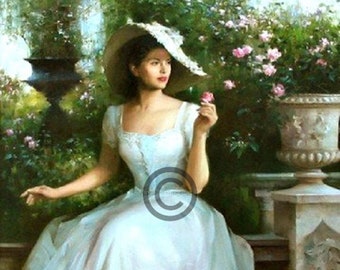 Viktorianische Lady in Garten Digitalbild: Druckbare Wandkunst (JPG, PNG)