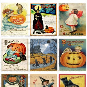Vintage Halloween Collage Set Digital Image Art Download Printable Tags Greeting Cards