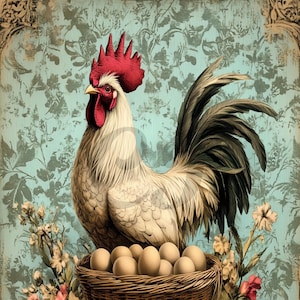 Decoupage Rice Paper, A4 French Rooster Decoupage Paper, Decorative Image, Decoupage Designs Paper Crafts DIY Crafting