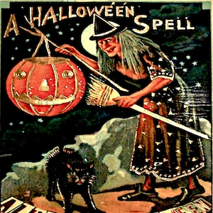 Vintage Retro Witch Halloween Art Printable Digital Image (8x10 JPEG Download)