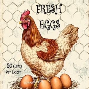Vintage Farmhouse Fresh Eggs Art Print: Rustic Kitchen Decor (Digital Download 8x10in JPEG File )
