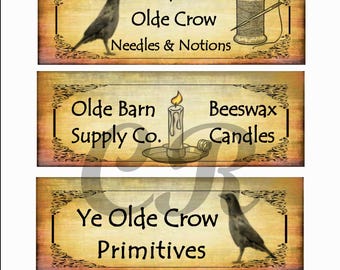 Etiquetas de despensa primitivas de fazenda vintage, imagem digital para download, para impressão ~ Conjunto de 4