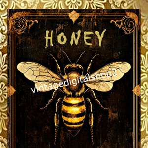 Vintage Honey Bee Damask Framed Digital Download Printable Image Wall Art/Transfers/Cards/Tags/Scrapbook/Journal Pages