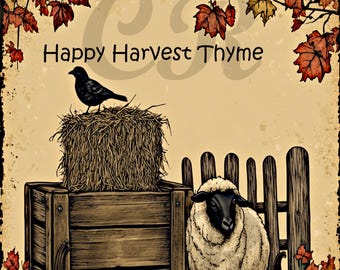 Vintage Primitive Farmhouse Happy Harvest Thyme Digital image Download Printable